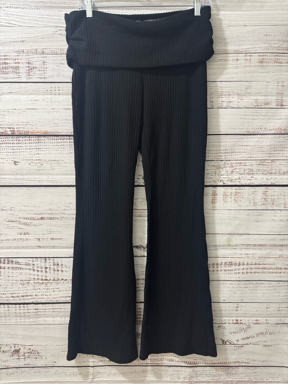 Divided~ H&M Ribbed Fold-Over Waist Flare Pants - Black
